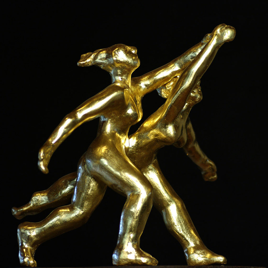 Les baigneuses Terre cuite dorée à la feuille d'or. Sculpture de Philippe Doberset