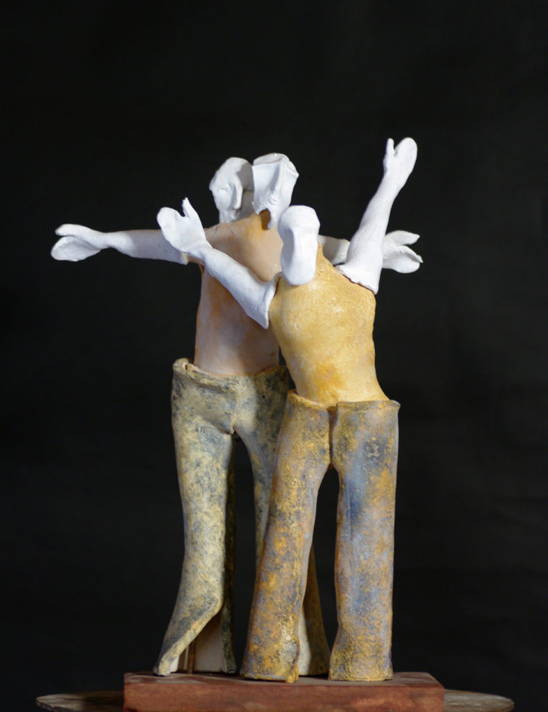 Les amis sculpture en terre cuite polychrome de Philippe Doberset