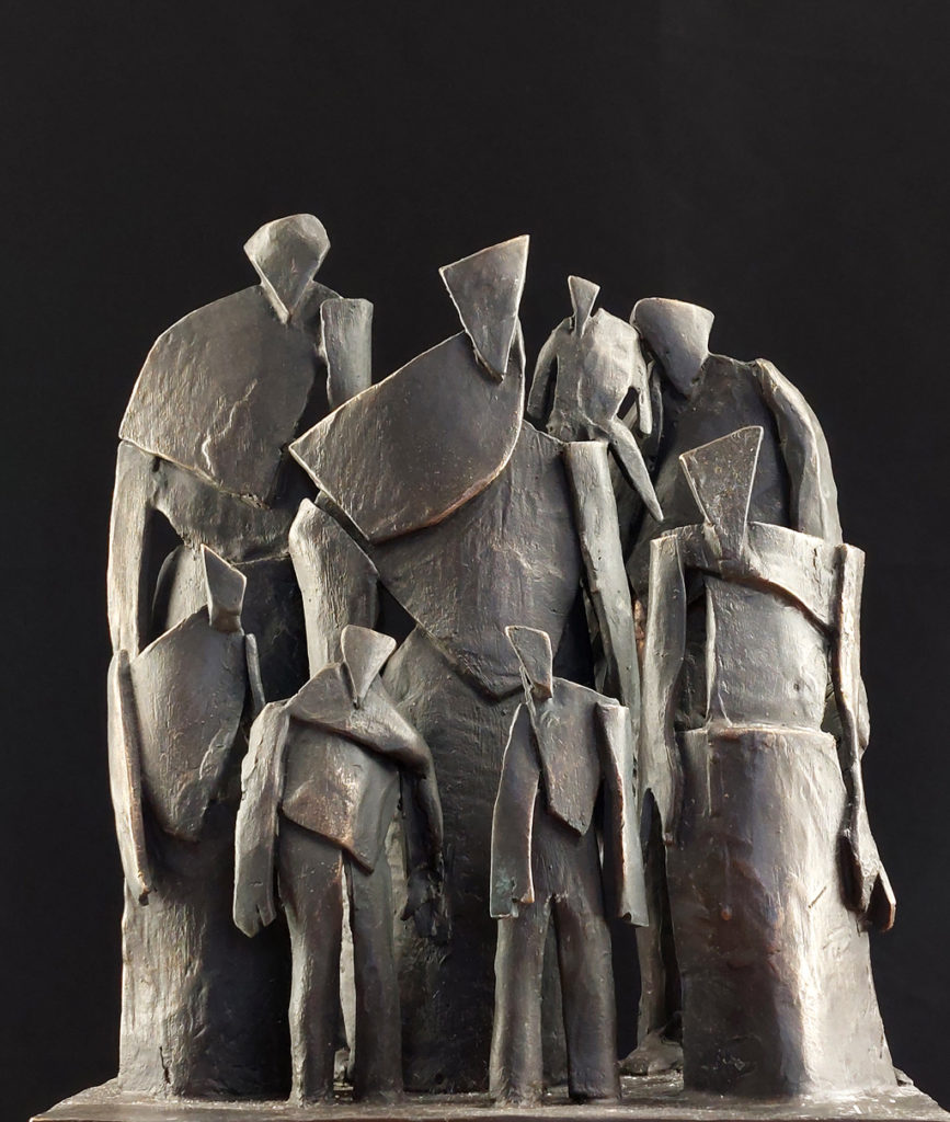 Groupe de personnages en bronze. Sculpture de Philippe Doberset
