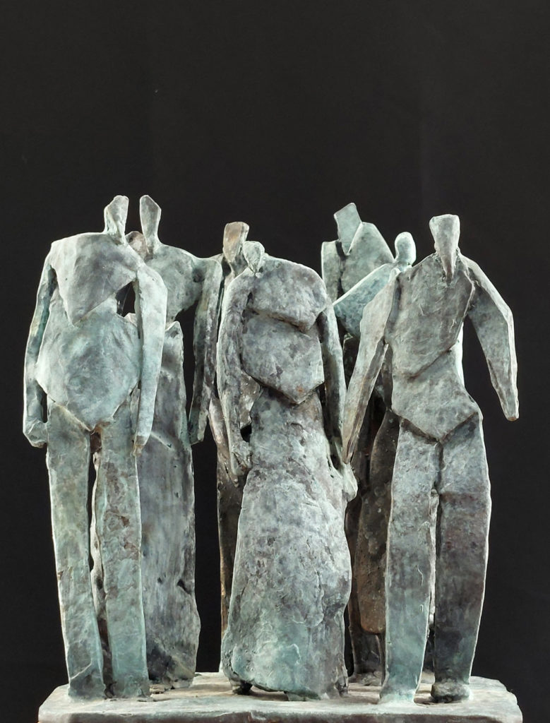 Groupe de personnages en bronze. Sculpture de Philippe Doberset