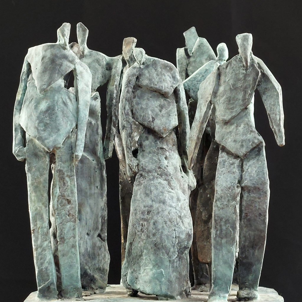 Groupe de personnages en bronze. Sculpture de Philippe Doberset